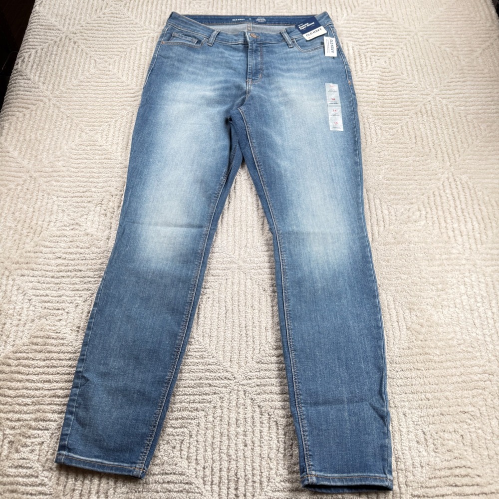 Old Navy Rockstar Super Skinny Jeans Women 14 Long Blue High Rise Secret Smooth